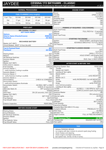 Cessna 172 SKYHAWK - Classic PREMIUM Checkliste