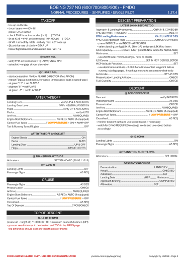 Boeing 737 - PMDG Checkliste
