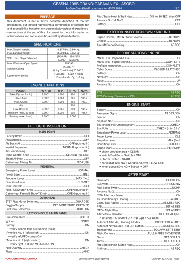 Cessna 208B Grand Caravan EX Asobo Checkliste