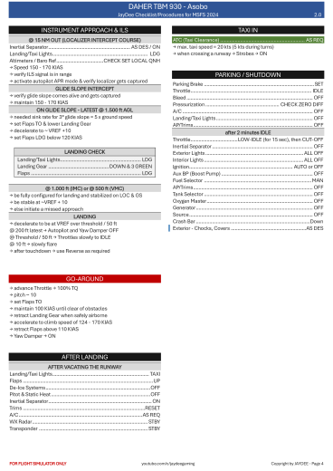 DAHER TBM 930 – Asobo Checkliste