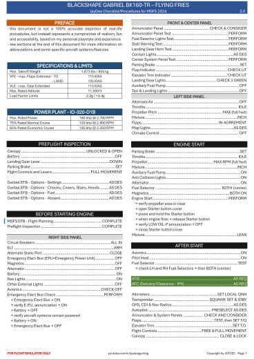 Blackshape Gabriel BK160-TR – Flying Fries Checkliste