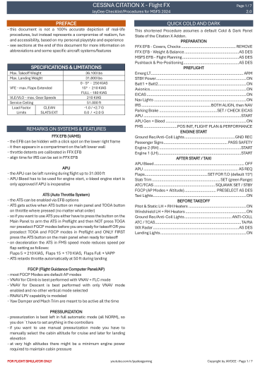 Cessna Citation X – FlightFX Checkliste