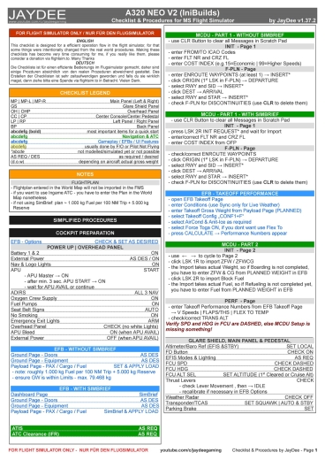 A320neo iniBuilds v2 Checkliste