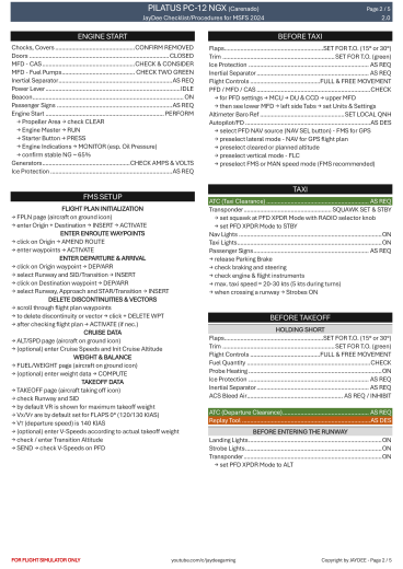 Pilatus PC-12 NGX – Carenado Checkliste