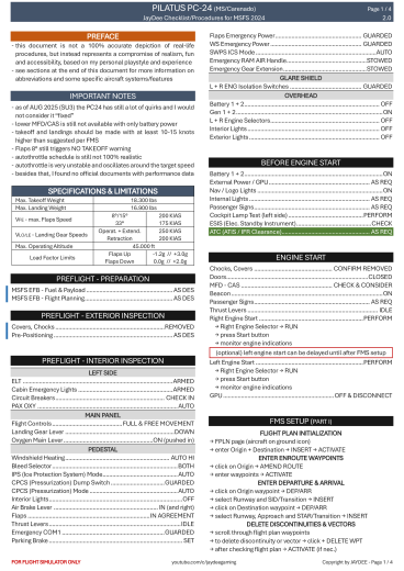 Pilatus PC-24 – MS/Carenado Checkliste
