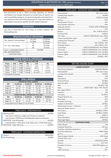 Grumman Albatross HU-16E – MS/Mike Johnson Checkliste