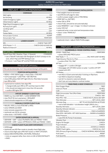 Avro RJ – Just Flight Checkliste